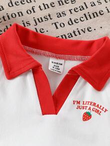 女婴夏季牛仔刺绣短裙及翻领上衣套装 - 彩色 - 查看 3