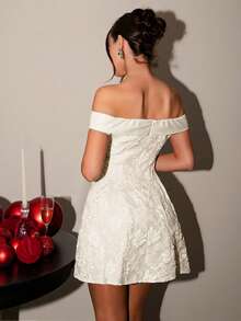 Glamine 女士春夏露肩复古宫廷风提花连衣裙，夏季连衣裙，伴娘礼服，适合音乐会、优雅场合、度假、浪漫约会、毕业典礼等。 - 杏色 - 查看 4