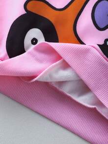 Mr Men Little Miss X SHEIN Tween Girls' Casual Cartoon & Letter Graphic Crew Neck Sweatshirt, Autumn - Pink - View 6