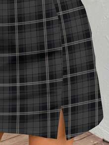 SHEIN LUNE Women's Elegant Slit Skirt, Suitable For Commuting And Casual Wear - Dark Grey - View 5