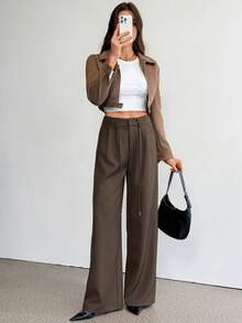 SHEIN Tall Women's Brown Pants, Suitable For Spring/Summer, Daily Wear, Commuting - Coffee Brown - View 7