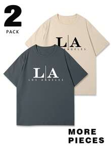 Manfinity Homme Men's Casual Letter Print Short Sleeve T-Shirt, Summer - Multicolor - View 2