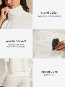 GLOWMODE Cloud Fleece Fuzzy Feels Cozy Warm Lightweight Stand Collar Ribbed Cuffs Hem Hip-Length Relaxed-Fit Fleece Bomber Jacket Autumn Winter Outdoor Daily Casual - White - View 3