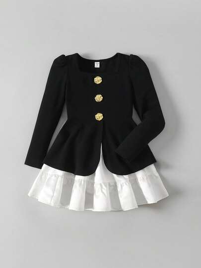 Ontre Conjunto informal de blusa de manga larga de punto y falda para niñas preadolescentes