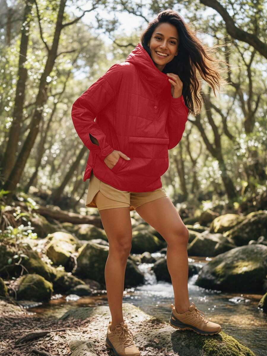 In My Nature HK-001 Red Casual Loose Fit Long Sleeve Warm Outdoor Padded Coat - Burgundy - View 1