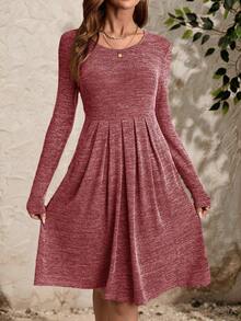 EMERY ROSE 圆领长袖连衣裙，秋季女装，冬季女装 - 紅色 - 查看 3