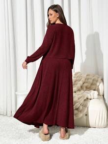 Auralis 大码女式罗纹长袖T恤和中长裙休闲两件套