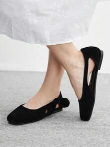 CUCCOO BIZCHIC 女士休闲百搭通勤简约镂空蝴蝶结装饰平底鞋 - 黑色 - 查看 7