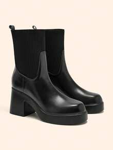 CUCCOO BASICS 女士厚底休闲百搭高跟踝靴 - 黑色 - 查看 8