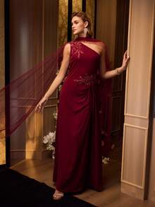 MOTF WOMEN'S ELEGANT SEQUIN EMBROIDERY COCKTAIL DRESS - Burgundy - View 2