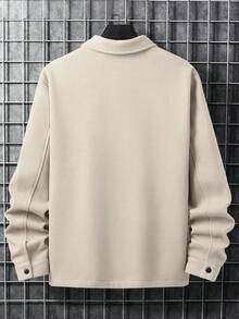 Manfinity Homme Casual Loose Solid Color Long Sleeve Wool Blend Men Overcoats Men Shacket Men's Summer Jacket - Apricot - View 2