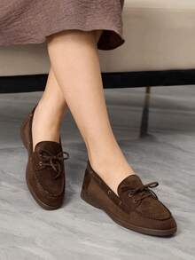 Sleekvia Women's Casual Versatile Commuting Simple Lace-Up Flats For Christmas - Coffee Brown - View 4