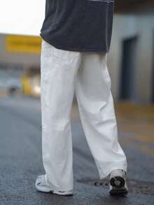 Heavens Edit 1pc Washed Minimalist American Style Commuter Jeans, Men's Niche Casual Loose Wide Leg Pants (No Belt Or Accessories) - White - View 3