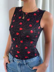 Siren Gaze 女士情人节时尚亮片爱心背心，夏季春季春假生日外出上衣，优雅女士上衣，闪亮上衣，黑色上衣，休闲可爱上衣，可爱玫瑰上衣，爱心上衣 - 黑色 - 查看 5