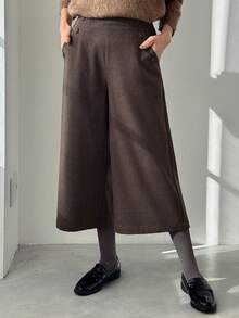 FRIFUL Women's Solid Color Straight Leg Casual Loose Fit Pants With Slant Pockets And Button Decor, Versatile For Autumn/Winter - Navy Blue - View 5