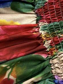 Vibekara 新款优雅浪漫花卉印花蝴蝶结装饰泡泡袖女式短款上衣，收腰设计，喇叭下摆，露脐短款上衣，适合春夏秋季穿着。 - 彩色 - 查看 7