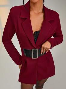 EURMUSE Women's Casual Business Slim Fit Long Sleeve Blazer - Burgundy - View 3