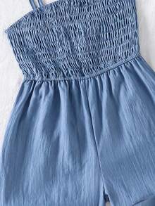 Genkimix Kids Dark Blue Summer Young Girl Romper,Elegant Spaghetti Strap Woven Resort Wear For Family Vacation,Matching Toddler Outfits,Casual Snug Fit Jean Dress - Blue - View 5