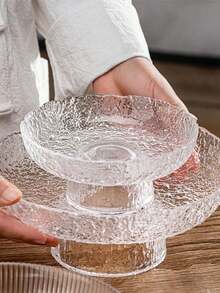 1pc Hammered Glass Fruit Plate Home Living Room Snacks Candy Plate Dry Fruit Plate Creative Snack Plate - Clear - View 1