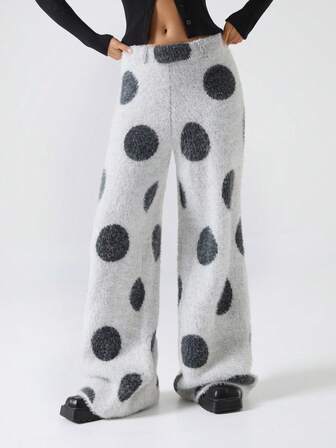 LYSMO Pantalones de punto con estampado de lunares para mujer, otoño/invierno