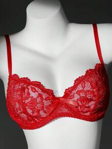 2pcs Lace Underwire Sexy Lingerie Set (Without Panty) For Women - Red - View 8