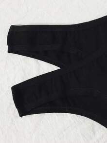 Snug Zone Women's Casual Comfy Black Medium Stretch Plain Thong Panties 4-Pack - Black - View 3