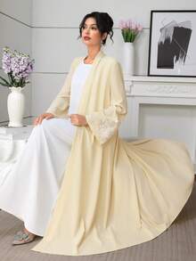 Al Najma Embroidered & Beaded Long Sleeve Women's Arabic Abaya Robe