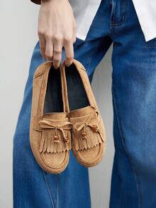 CUCCOO BIZCHIC 女士休闲流苏设计平底乐福鞋，适合日常穿着 - 棕色 - 查看 1