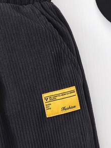 SHEIN 男童灯芯绒纹理面料抽绳九分裤，适合日常、通勤和休闲穿着。 - 深灰色 - 查看 6