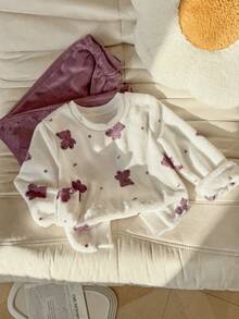 Dream Adore Girls Bear Print Flannel Cozy Long Sleeve & Long Pants Pajama Set - Purple - View 6