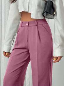 经典系带细节长裤，高腰设计，前褶，商务正装，直筒剪裁，职业装，修身剪裁，办公室时尚，正式裤装，休闲商务风，线条简洁，传统风格，职场必备单品，优质面料，精致外观，企业服饰，现代廓形，商务正装 - 乾枯玫瑰色 - 查看 1