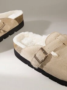 Solecia Sandalias de plataforma con suela gruesa y cobertura para los dedos, estilo Birkenstocks de plataforma deslizante, para mujer - Albaricoque - Ver 5