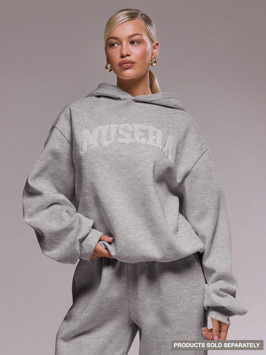 MUSERA Oversized Applique Hoodie Tracksuit Top Only Winter Cute Casual Cosy Cherry Lacquer Spring Summer Vacation - Grey - View 1