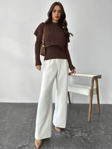 Firerie Women's Elegant Casual Chic Commuting Versatile College Style 2 In 1 Khaki Sweater, Autumn/Winter,Sweaters For Women - Coffee Brown - View 5