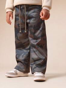 SUMWON Boys Camouflage Sweatpants With Drawstring Waist Elastic Cuffed Ankles Casual Comfort Jogger Style Pants Winter Fall Wear - Army Green - View 4