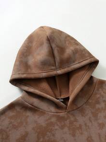 Manfinity Joysei 男士休闲宽松长袖连帽卫衣，饰有仿雪花图案 - 咖啡棕 - 查看 5