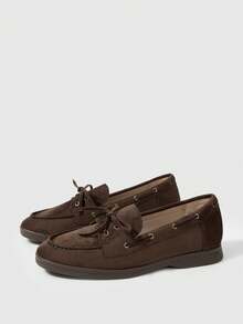 Sleekvia Women's Casual Versatile Commuting Simple Lace-Up Flats For Christmas - Coffee Brown - View 7