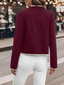 SHEIN Clasi 优雅金属扣装饰修身女士夹克，黑白配色 - 紫紅色 - 查看 2