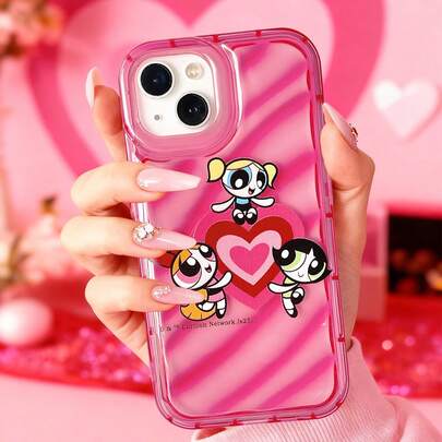 THE POWERPUFF GIRLS X SHEIN Puffburst Girls Pattern Shockproof Case,Transparent Cute-Style Phone Case, Fashionable And Minimalist Shock-Absorbing & Drop-Resistant TPU Soft Phone Case, Compatible With IPhone 13/16 Pro Max/17/Air/17 Pro/17 Pro Max, Suitable For Cartoon Lovers - Daily Use & Gift