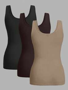 SHEIN Essnce 3pcs/Set Women Casual Simple Solid Color Versatile Camisole, Summer Back To School - Multicolor - View 2