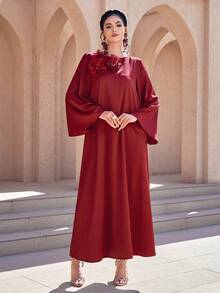 Al Najma Women's Turkish Maxi Dress & Arabic Traditional Abaya Kaftan Jalabiya Dress - Burgundy - View 2