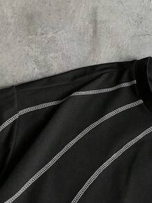 AXEPEAK Áo thun nam tay ngắn họa tiết tương phản thường ngày, mùa hè - màu đen - Xem 3