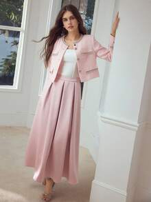 MOTF PREMIUM Gonna a pieghe rosa in raso a-line da donna - Rosa - Visualizzare 6