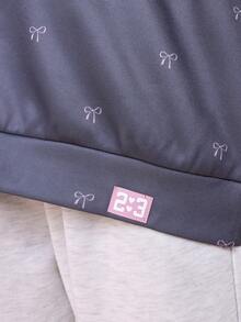 SUMWON Tween Bow Print All Over Pattern Hoodie With Centre Pocket Long Sleeve Pullover Fall Winter - Dark Grey - View 5