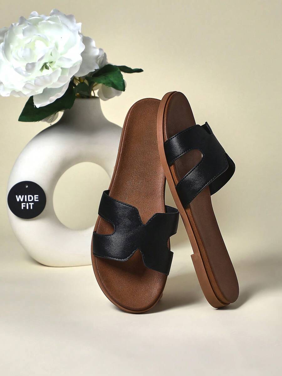 SHUZIA Cloud Comfort EE 宽版女式镂空黑色 PU 拖鞋 - 全天候缓冲，适合肿胀双脚和城市探险 - 黑色 - 查看 1