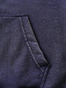 ROMWE MEN Street Life Áo hoodie dáng rộng cổ điển giặt sạch dành cho nam (Đường viền cổ, viền áo và đường may vai được gia cố để tránh biến dạng) - Màu xanh hải quân - Xem 5