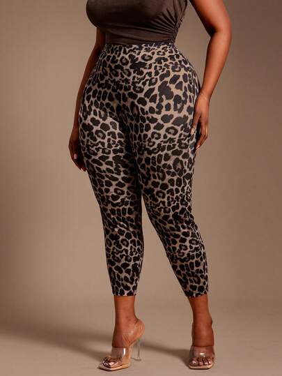 Radiana Plus Size Women Sexy Casual Tight High Waist Leopard Print Leggings