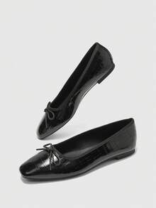 CUCCOO BIZCHIC 女士休闲百搭简约通勤平底鞋，饰有蝴蝶结 - 黑色 - 查看 10