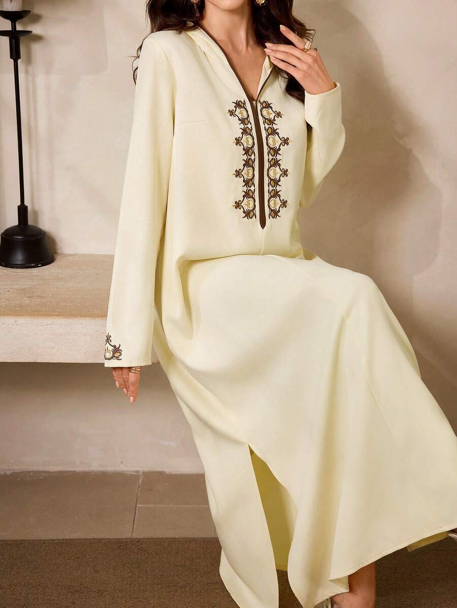 SHEIN Najma Women's Elegant Party Embroidered Arabic Style Dress - Yellow - View 1