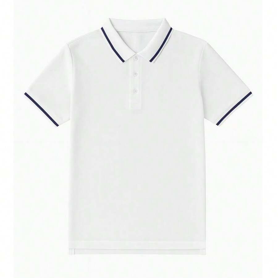 Camisa Polo de Manga Corta Lisa Hombre Casual Vintage Tops Colores Moda Combinación Blanco - Blanco - Ver 1